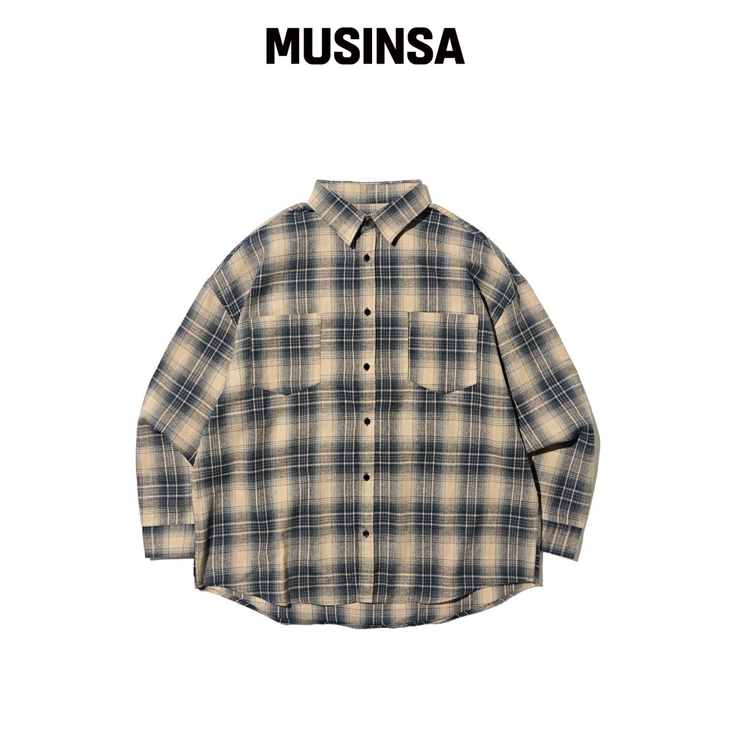 OTHERFITS 口袋半宽松格纹衬衫（蓝色） MUSINSA韩国官网直邮进口