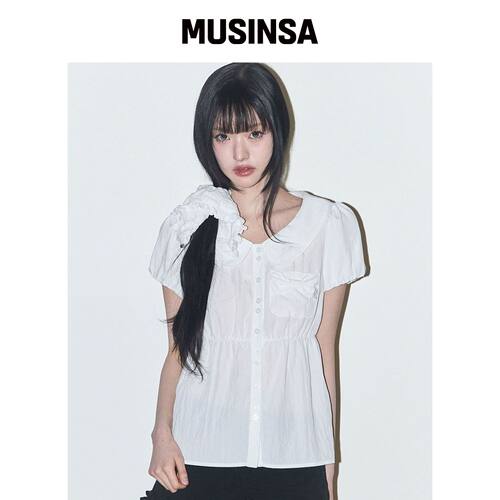 ILLIGO FORMING RIBBON 毛绒 Puff Blouse WHITE韩国官网直邮进口