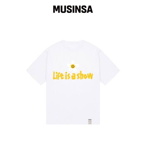 GRAVER [UNISEX]胶带花朵微笑短袖T恤_4色 MUSIN韩国官网直邮进口