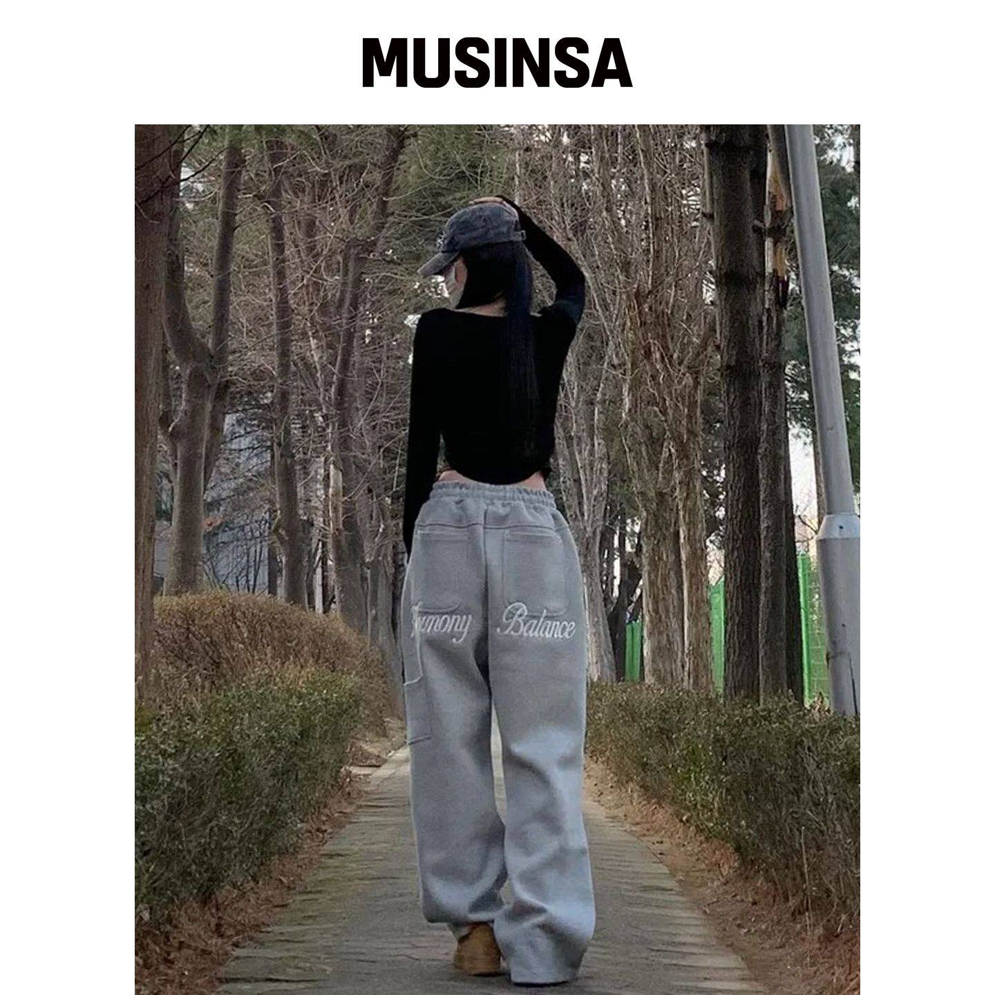 POL 降落伞刺绣裤_灰色 MUSINSA韩国官网直邮进口