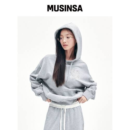 YOUHEE YOUHEE 标志图案连帽卫衣 混色灰 MUSINS韩国官网直邮进口