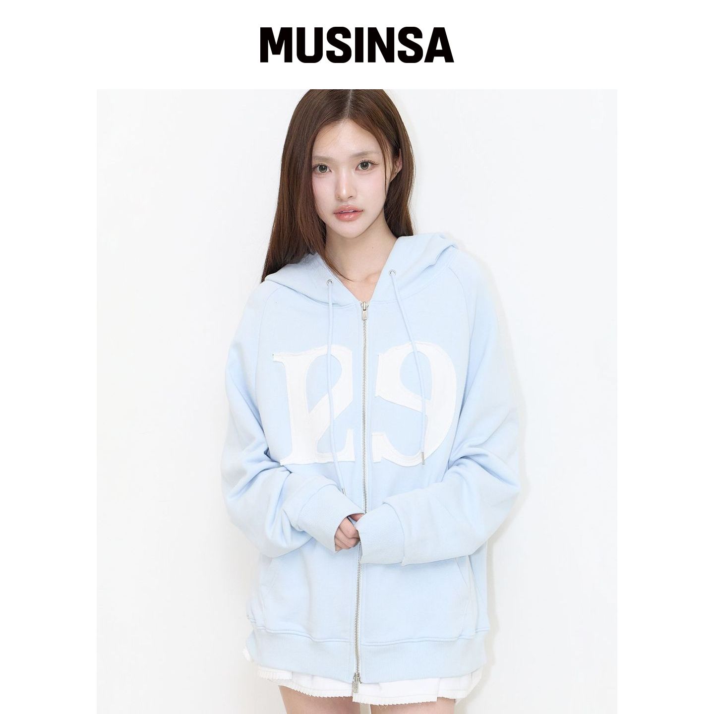 ILLIGO 129 LOGO贴布连帽拉链衫 天蓝色 MUSINSA韩国官网直邮进口图片