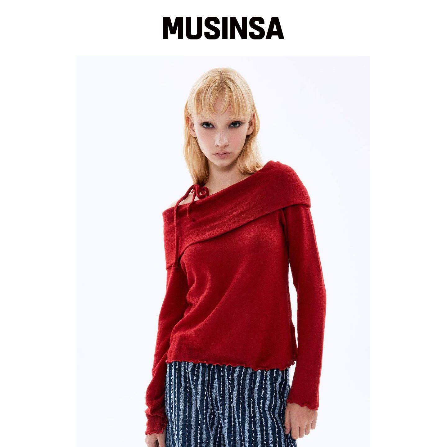 VISUS 羊毛一字肩上衣_红色 MUSINSA韩国官网直邮进口