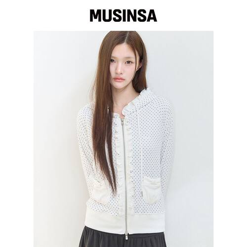 ILLIGO 荷叶边波点连帽拉链衫白色 MUSINSA韩国官网直邮进口