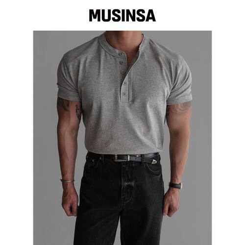 BOWLOW PRODUCT 面板亨利领T恤 [灰色] MUSINSA韩国直邮官方正品