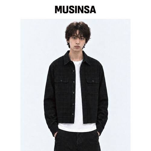ROWDY 暗影格纹双口袋短款衬衫_烟熏黑 MUSINSA韩国官网直邮进口
