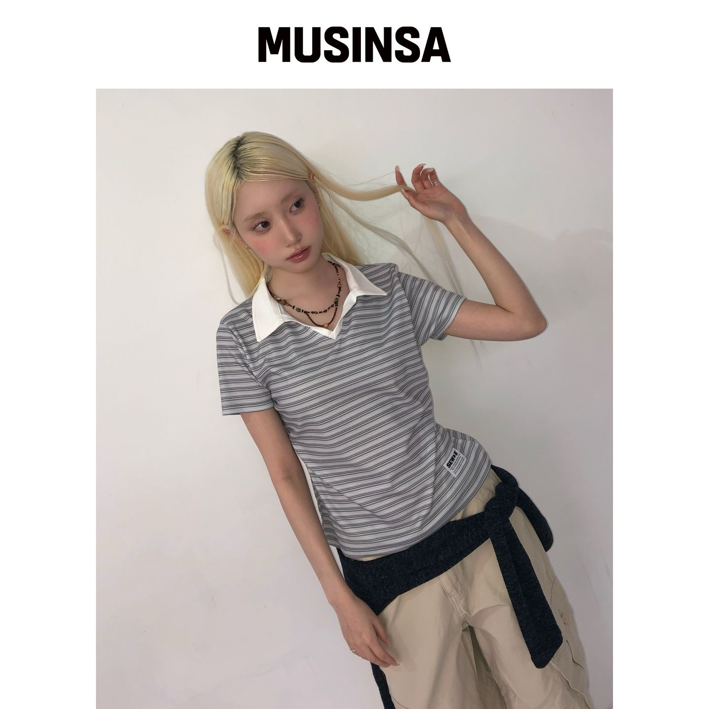 SEW-B 软款半短款翻领T恤 [泥膜] MUSINSA韩国官网直邮进口图片