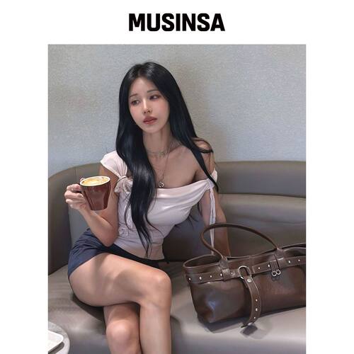 RAIMENT 铆钉带船包_棕色 MUSINSA韩国官网直邮进口