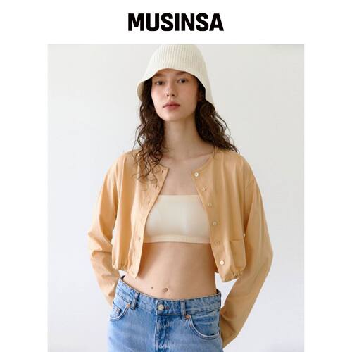 UNNOUT CROP JERSEY SLIT CARDIGAN - 杏色韩国官网直邮进口
