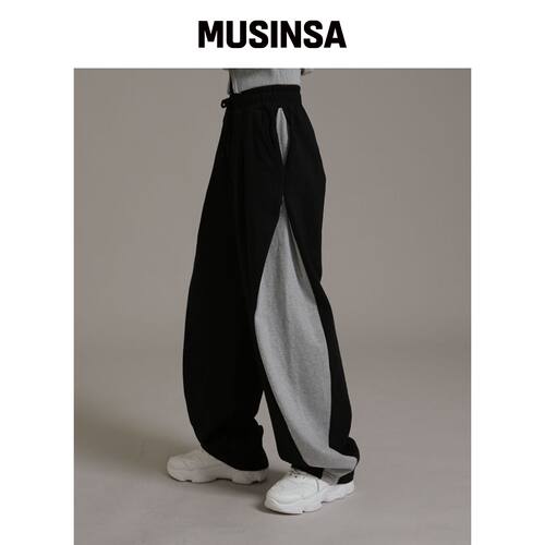 LIKE THE MOST 训练拼色宽松裤 黑色 MUSINSA韩国直官网直邮进口