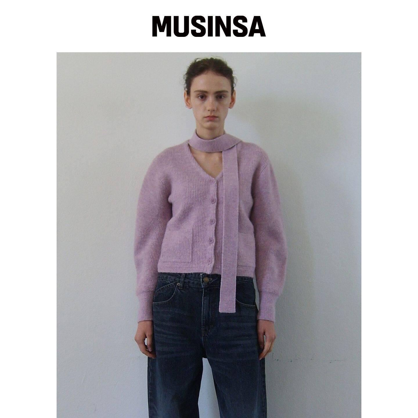 EN OR 围巾羊驼针织开衫 - 粉色 MUSINSA韩国直邮官方正品