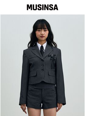 ARI AVEL PINSTRIPE CROP JACKET / CHARCOAL韩国官网直邮进口
