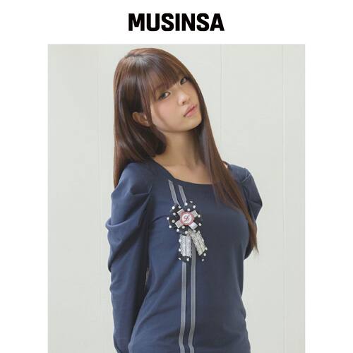 LUVISTRUE EL ROSETTE 褶皱T恤（深蓝色） MUSIN韩国官网直邮进口
