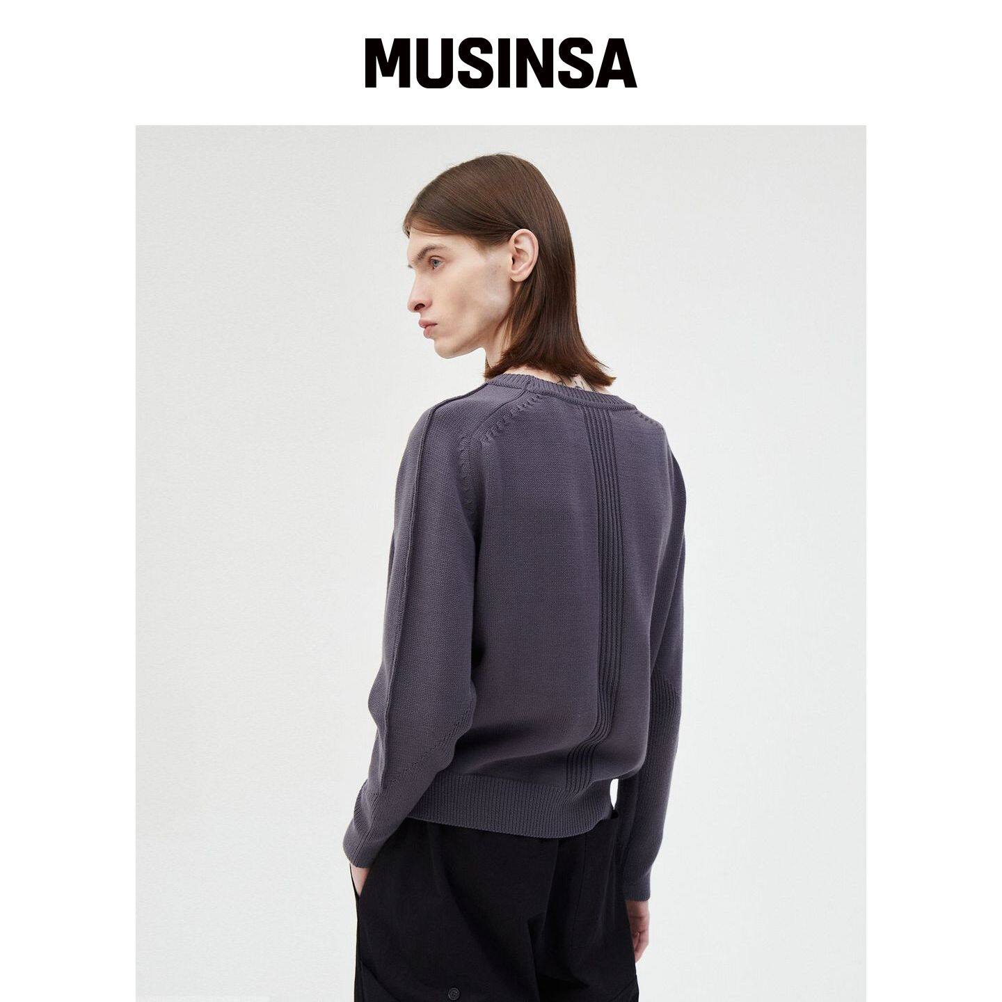WINDER PIN TUCK RAGLAN 针织衫 - NAVY GREY MU韩国官网直邮进口