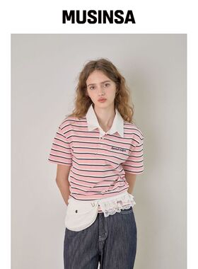 APPAREL ARCHIVE BEBE 条纹 PK 短袖T恤 - 粉色韩国官网直邮进口