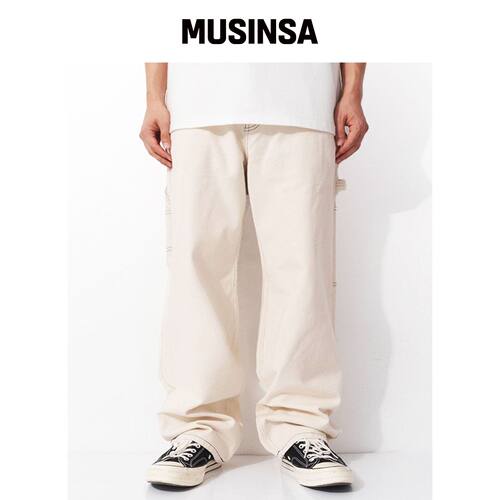 QT8 GARMENTS GB棉线缝合工装裤（燕麦色） MUSI韩国官网直邮进口