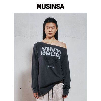 THEVINYLHOUSE RAW CUT 长袖T恤 (女) 炭灰色韩国官网直邮进口