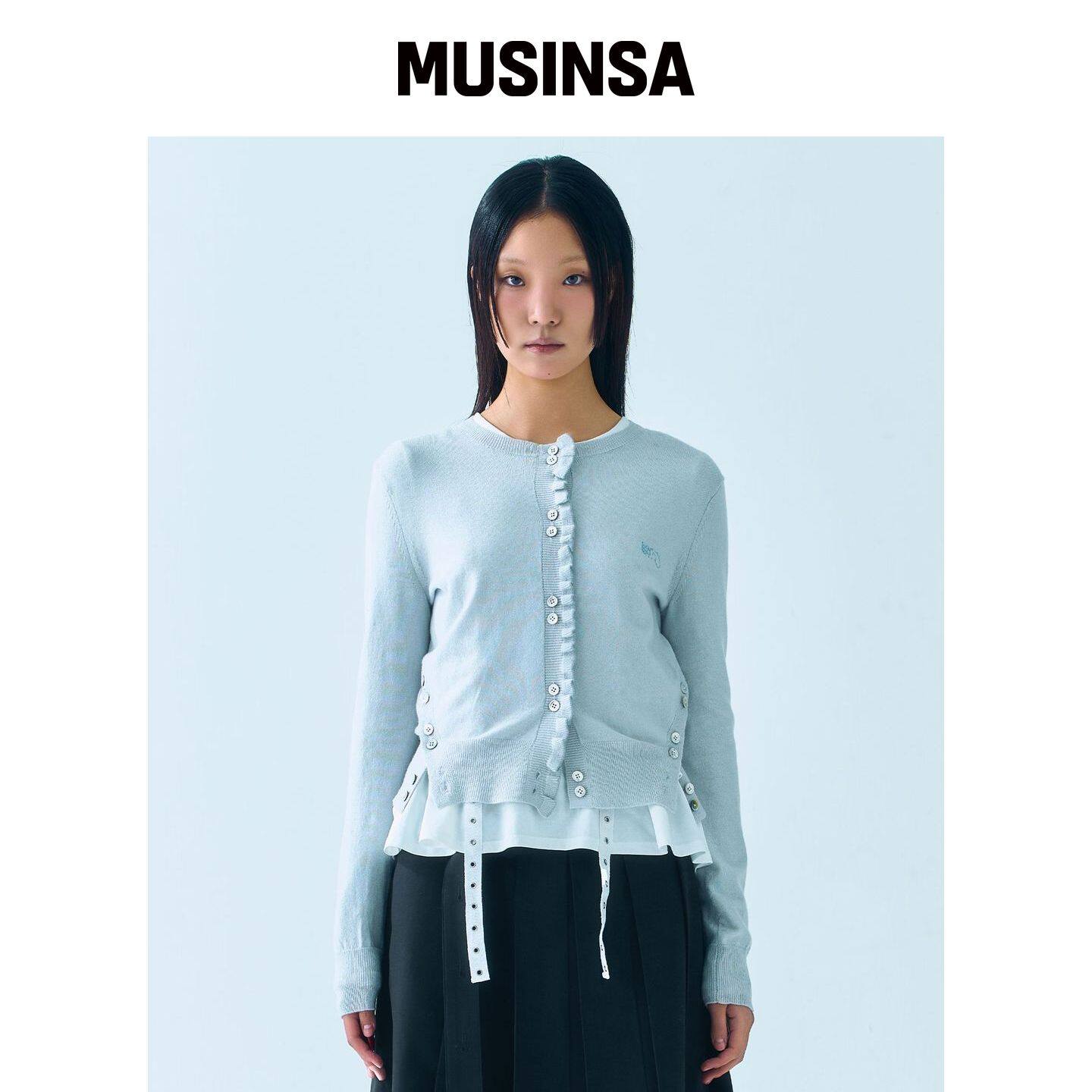 TUOMIO 侧边纽扣荷叶边开衫[浅灰色] MUSINSA韩国官网直邮进口