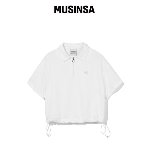 CGP (女款) 拉链翻领短袖T恤_白色 MUSINSA韩国官网直邮进口