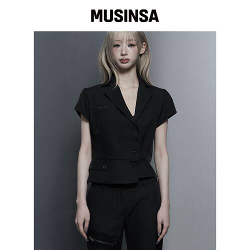 ETRE AU SOMMET 黑色短袖修身夹克 MUSINSA韩国直邮官方正品