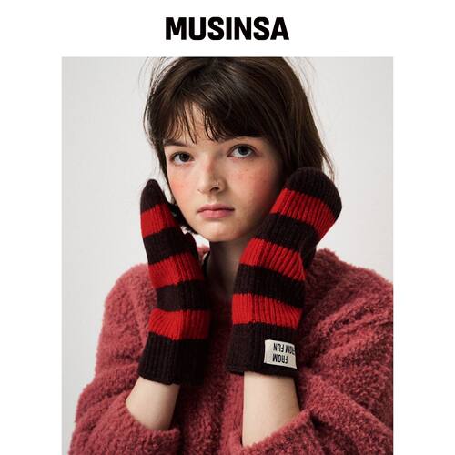 FUNFROMFUN 条纹手套，红色+棕色 MUSINSA韩国直邮官方正品