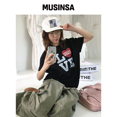 MIMTHEWARDROBE HELLO WORLD LOVE T恤_黑色韩国官网直邮进口