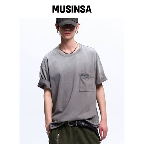 RSSC RIVET POCKET 水洗T恤 - 灰色韩国官网直邮进口MUSINSA
