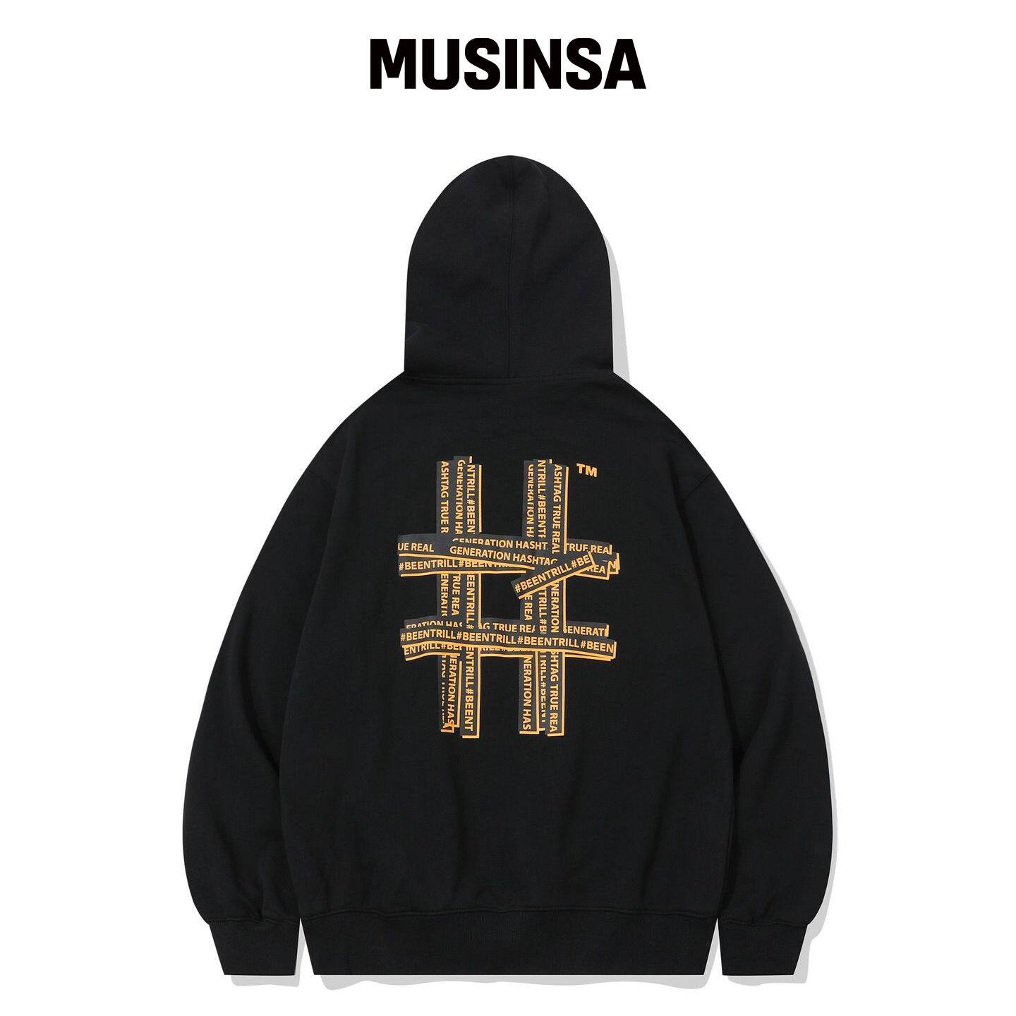 BEENTRILL 金色胶带井号图案连帽衫(黑色) MUSIN韩国官网直邮进口