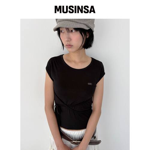 CHICKS 肩带绑带修身无袖黑色上衣 MUSINSA韩国官网直邮进口