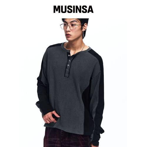 RSSC CUTLINE WAFFLE HENLEY 长袖 - 炭灰色 MUS韩国官网直邮进口