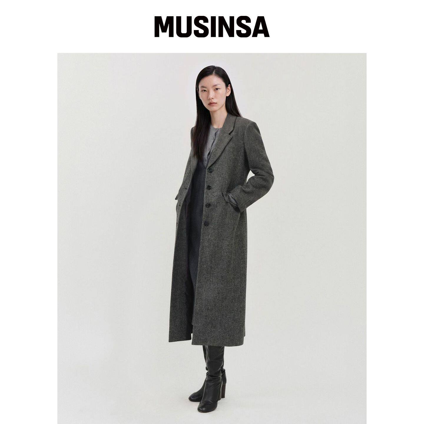LOOKAST 羊毛剪裁单排扣外套_2色 MUSINSA韩国官网直邮进口