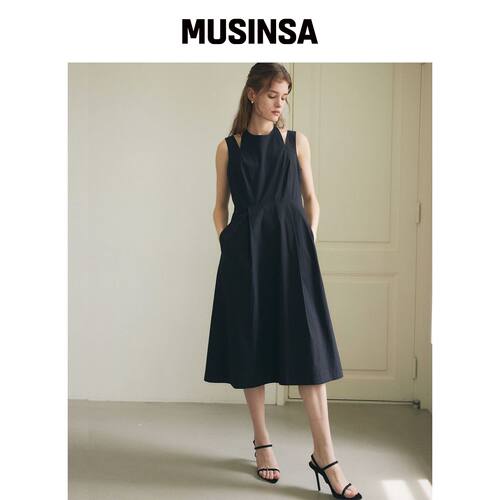 PAUL&ALICE HALTER-NECK MIDI DRESS / BLACK韩国官网直邮进口