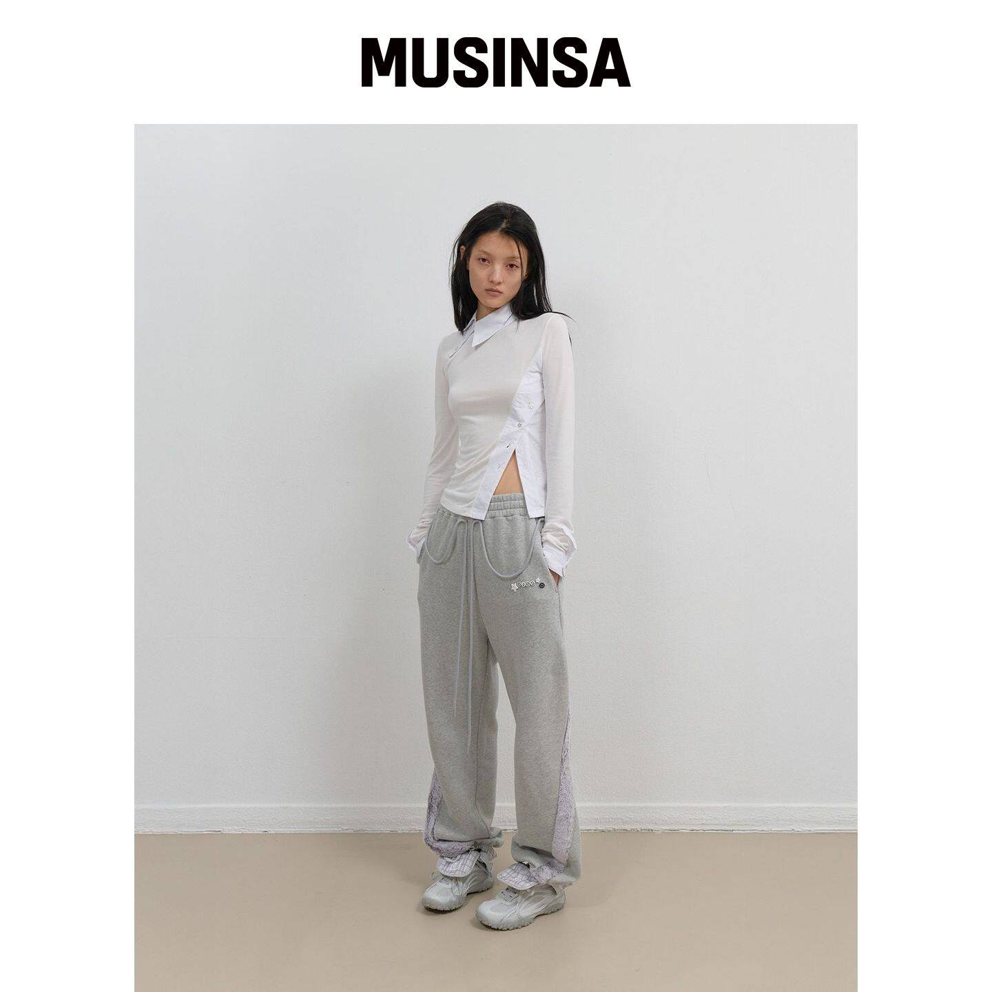 OJOS 灰色侧毛边运动裤 MUSINSA韩国官网直邮进口