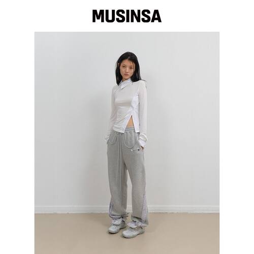 OJOS 灰色侧毛边运动裤 MUSINSA韩国官网直邮进口