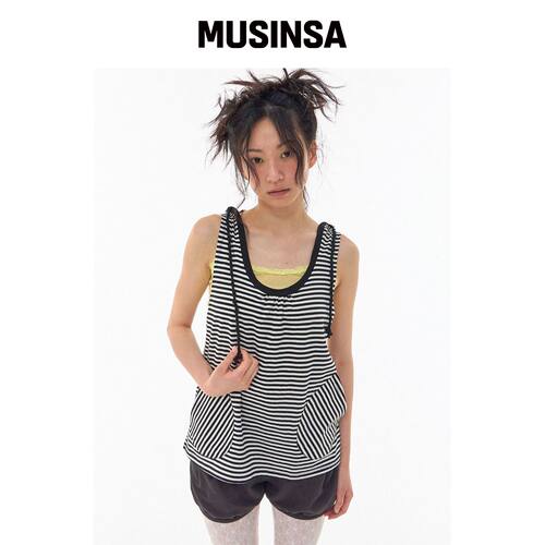 EXPIRED GIRL 米娅无袖条纹连帽卫衣 MUSINSA韩国官网直邮进口