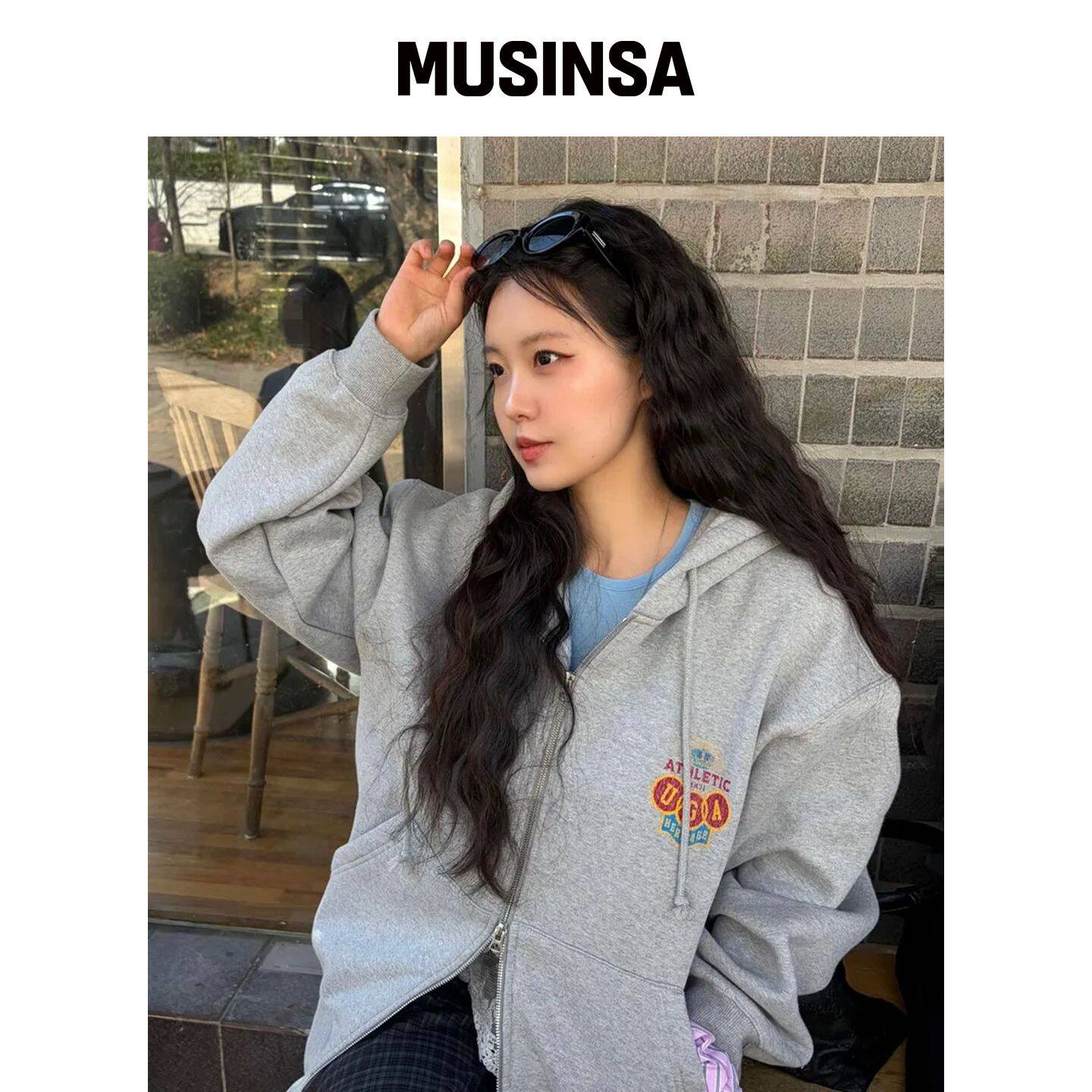 UNIVERSE GARMENT 运动徽章加绒连帽拉链衫_Mela韩国官网直邮进口
