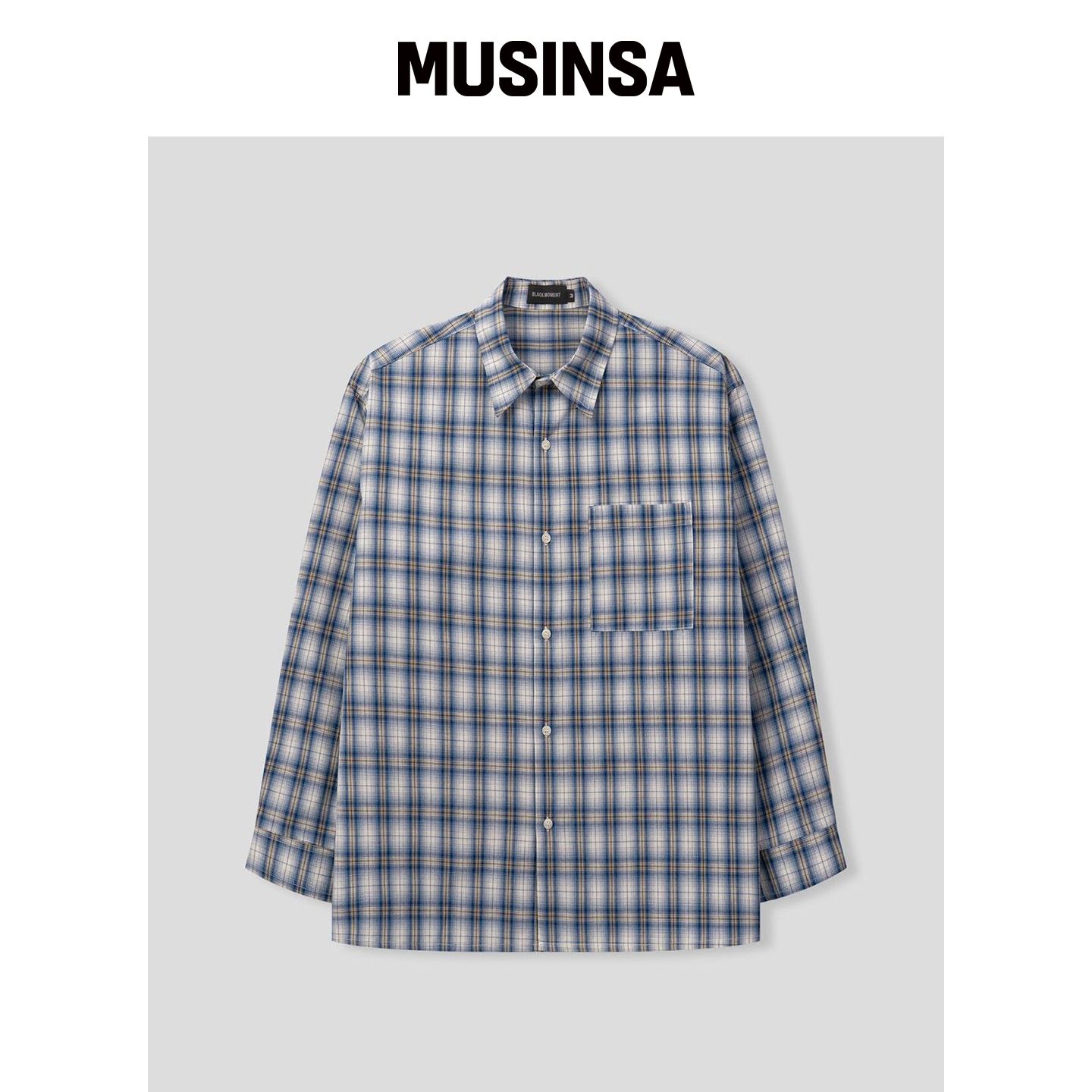 BLACK MOMENT 自然棉宽条纹衬衫 [蓝色] MUSINSA韩国直邮官方正品图片