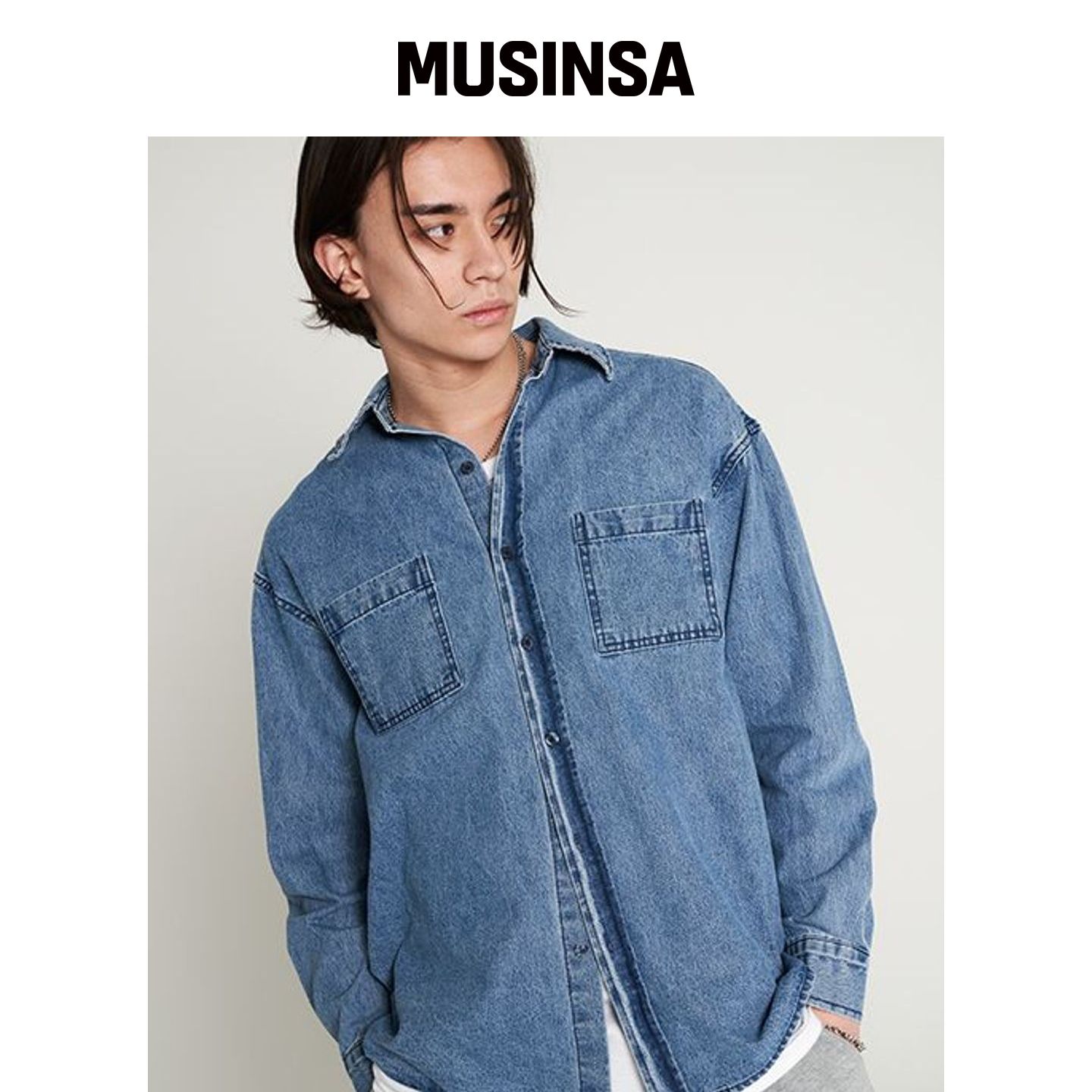 TENER 简约水洗口袋牛仔衬衫 蓝色 MUSINSA韩国直邮官方正品