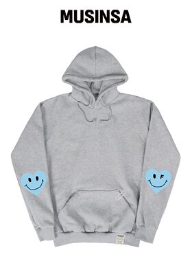 GRAVER [UNISEX]天蓝色心形笑脸连帽卫衣_灰色韩国官网直邮进口