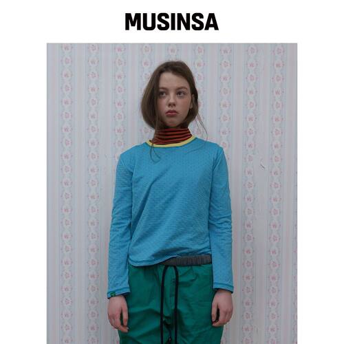 NOCONTENT 302. 圆领条纹T恤 _ 蓝绿色 MUSINSA韩国官网直邮进口