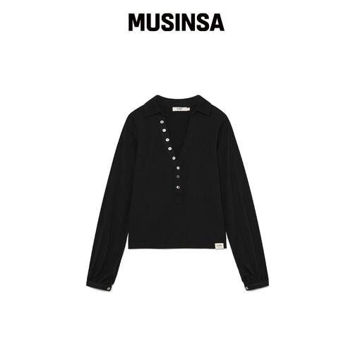 GLOWNY G V-COLLAR HENLEY TOP（黑色） MUSINSA韩国官网直邮进口