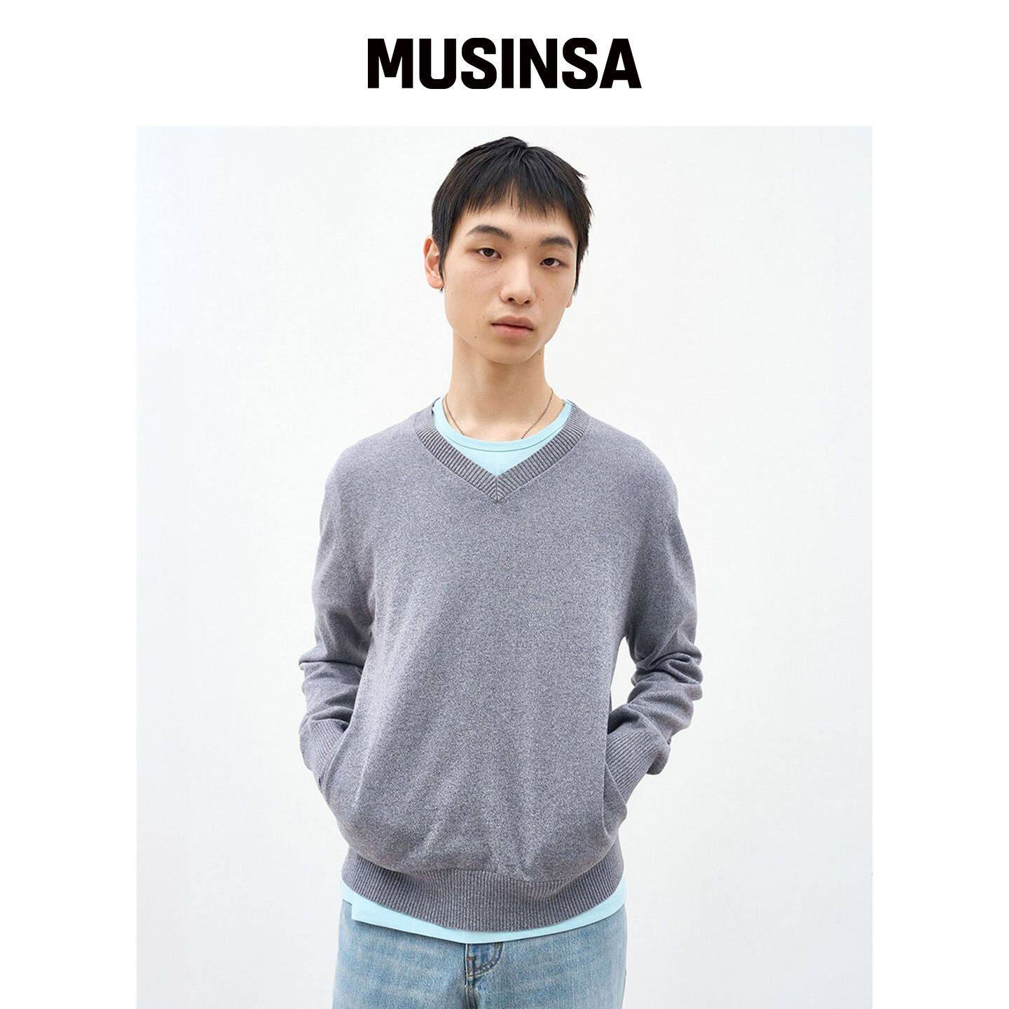 AFTERPRAY 软V领口袋针织衫混色灰 MUSINSA韩国官网直邮进口