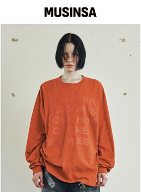 THEVINYLHOUSE OLD WEST TYPO LS TEE 橙色韩国官网直邮进口