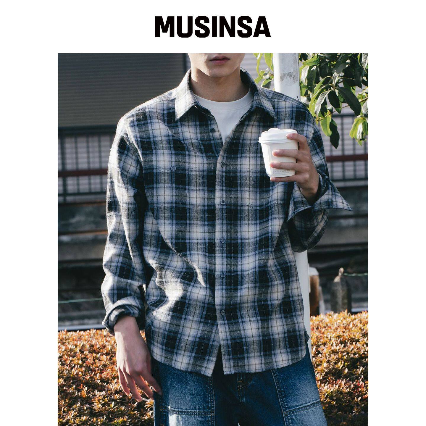 PLAC 两口袋格纹衬衫蓝色 MUSINSA韩国官网直邮进口