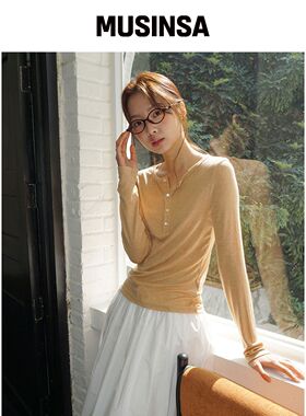 MOOD INSIDE WOMAN 女款希尔亨利领长袖_橙色韩国官网直邮进口