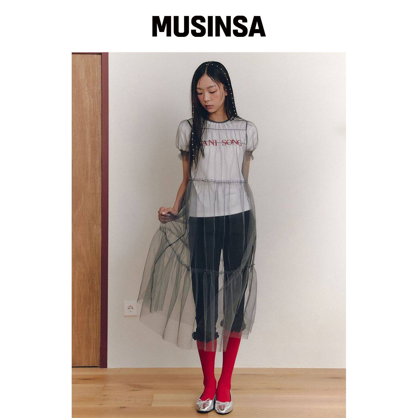 GANISONG 网眼褶皱浪漫连衣裙_泥膜 MUSINSA韩国官网直邮进口