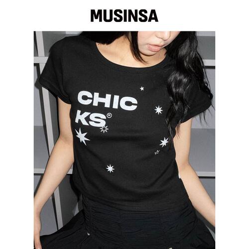 CHICKS 언发斯特拉修身版型短袖T恤黑色 MUSINSA韩国直邮官方正品