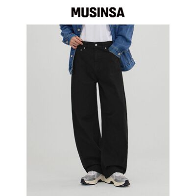ACSHI 棉斜纹膝部开衩弧形裤（黑色） MJUA173 M韩国官网直邮进口