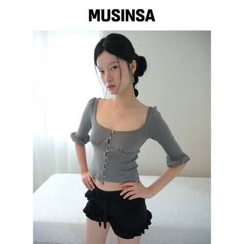LOSESLEEPOVER BEL BUTTON TOP *泥膜灰 MUSINSA韩国官网直邮进口
