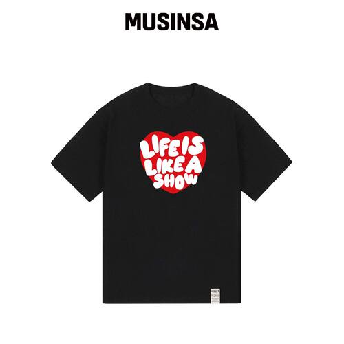 GRAVER [UNISEX] LIFE 爱心短袖T恤_黑色 MUSINS韩国官网直邮进口